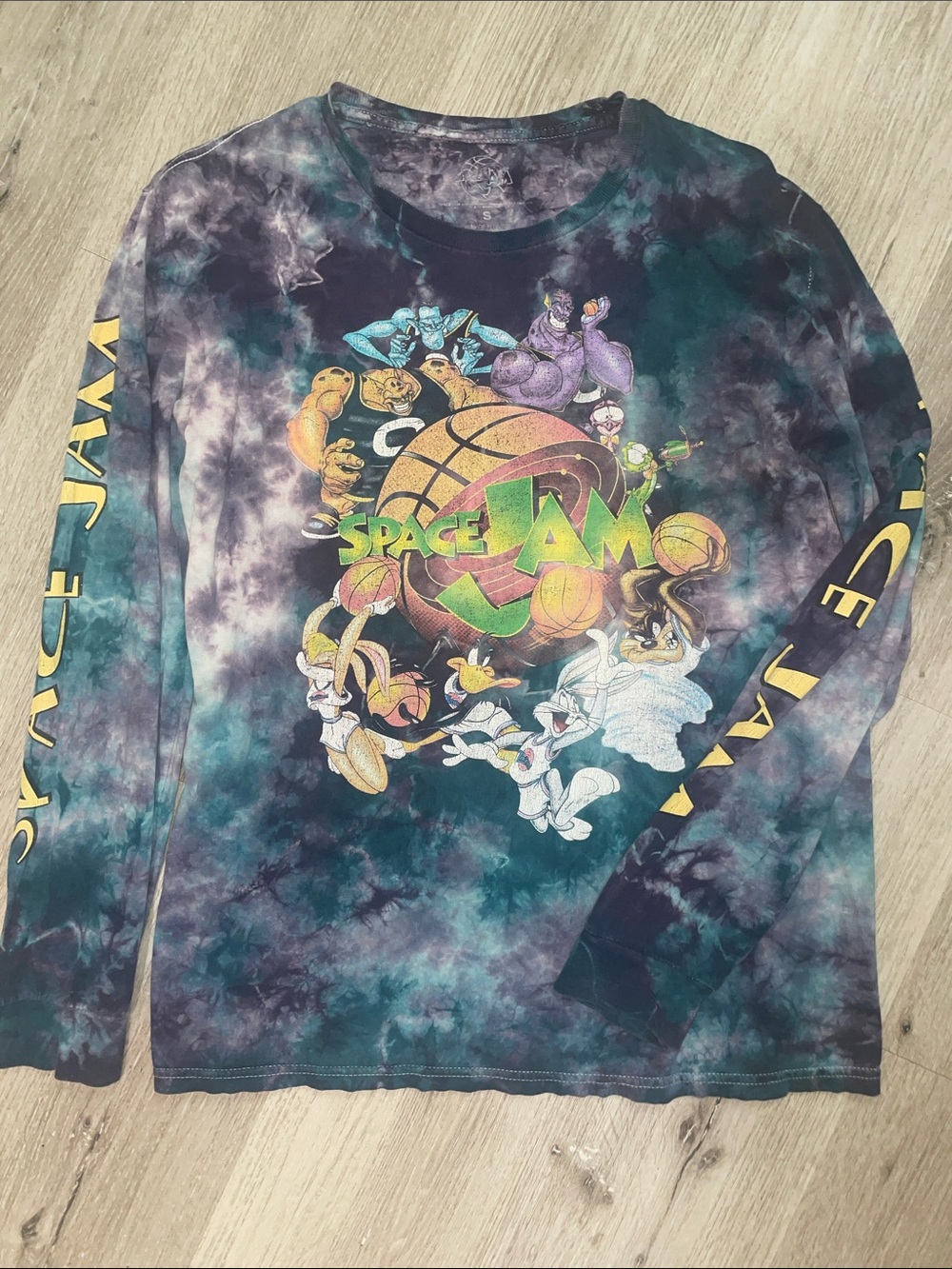 Vintage Space Jam Purple & Blue Tie-Dye Long Sleeve T-Shirt | Size S Fits M